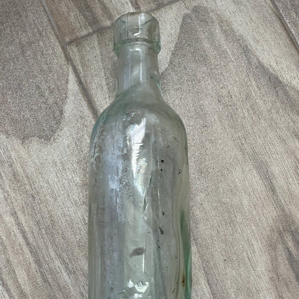 Vintage Green Glass Torpedo Bottom Glass Bottle 9.5" L
